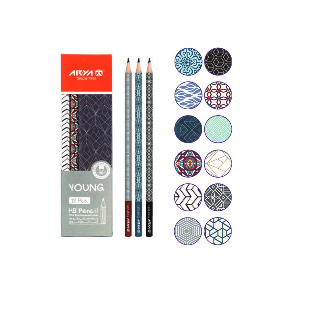 مداد مشکی تحریر چوبی آریا مدل طرح جوان (درجه سختی HB)
