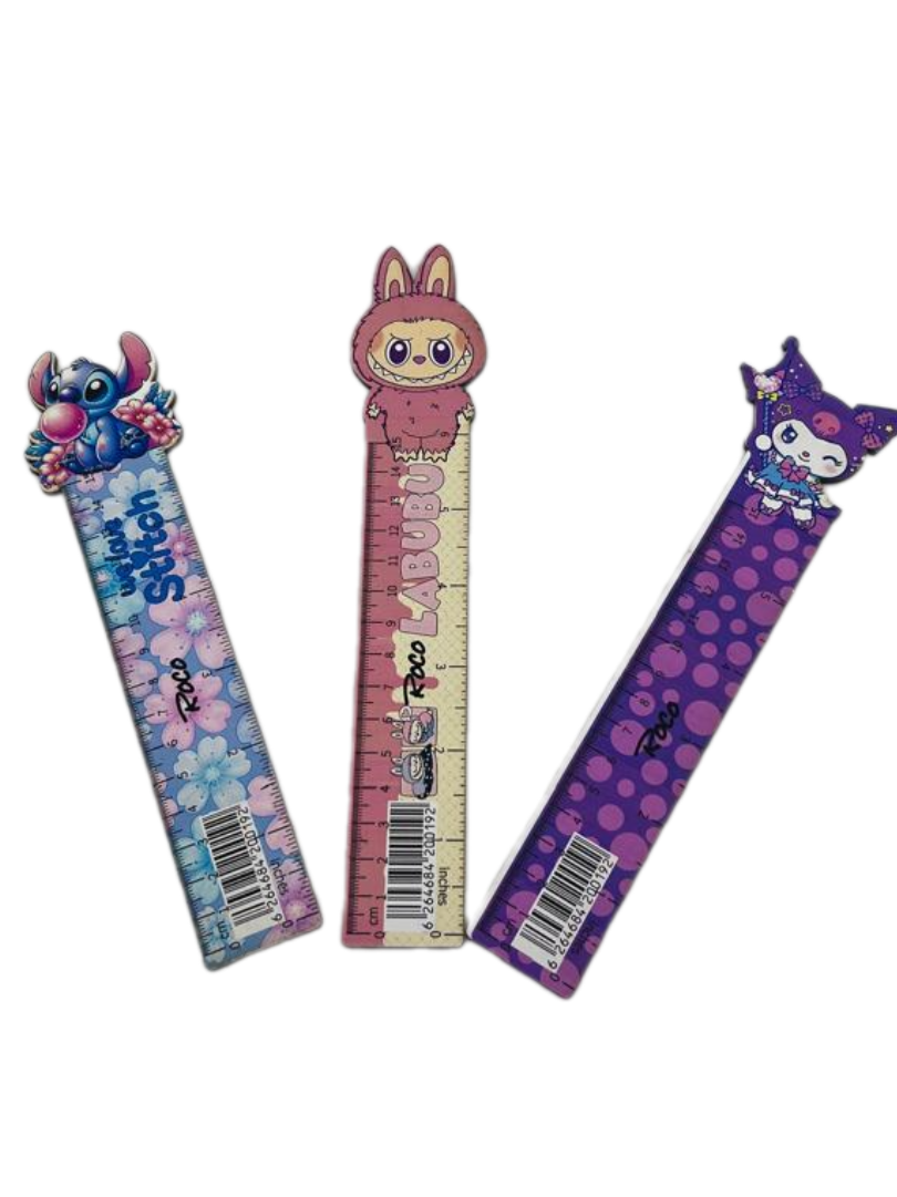 خط‌کش ۱۵ سانتی فانتزی طرح کرومی (Kuromi) ، لبوبو (Labubu) و استیج (Stitch)