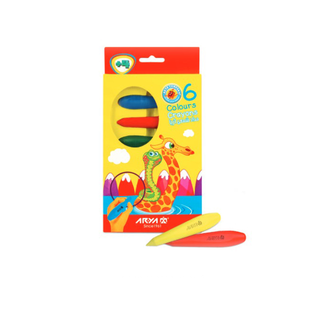 کرایون مدادی ۶ رنگ آریا (مداد شمعی با پوشش کاغذی)